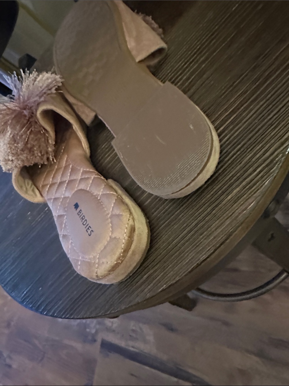 Birdies Blush Quilted Slide Slippers with Pom-Pom - Picture 4 of 5